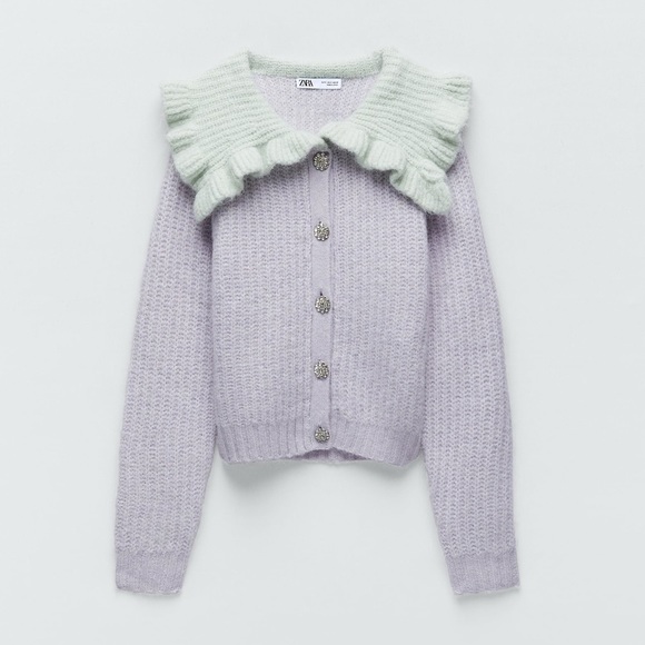 LAST 1!🔥ZARA COMBINATION BIB COLLAR KNIT CARDIGAN - Picture 14 of 16